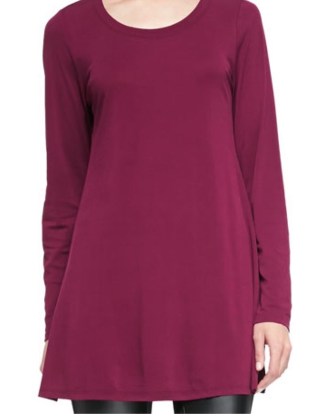Eileen Fisher Plum Silk Jersey Long Sleeve Scoop Neck Tunic M